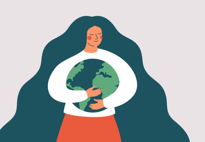 woman hugging the earth