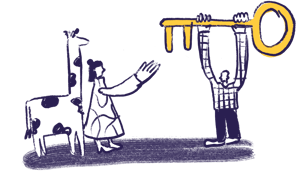 woman asking for the key from man