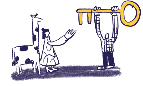 woman asking for the key from man