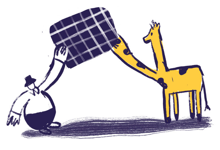 man passing data to giraffe