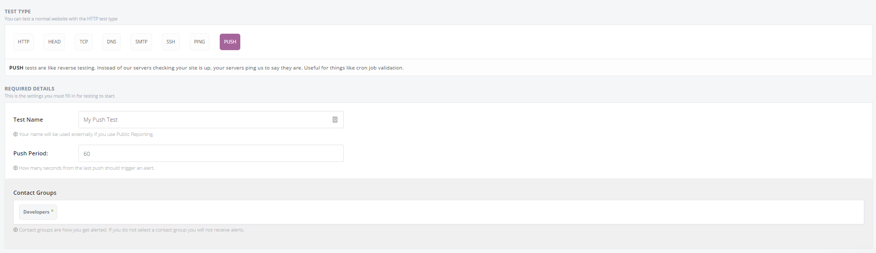 StatusCake Uptime Monitoring - Push Monitoring Tests